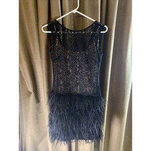 Zara Cocktail Black Lace Dress with Feather Skirt Small